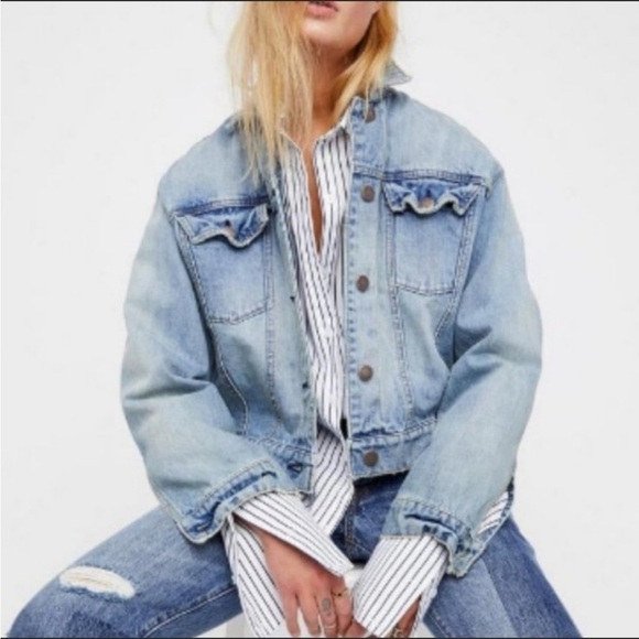 Free People Sequin Glam Denim Jacket in Indigo Blue Size Small - Picture 5 of 14